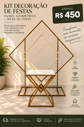 Kit Decoração de Festas - Painel Geométrico + Mesa de Ferro