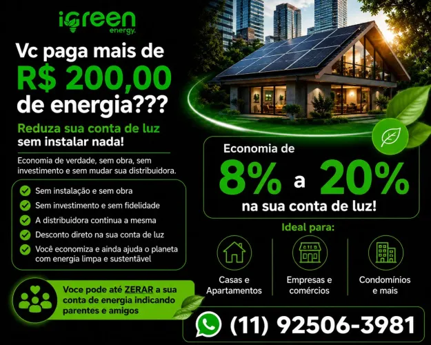 Energia Solar Por Assinatura - Sem custo de adesão e instalação - Economia de 8% a 20%