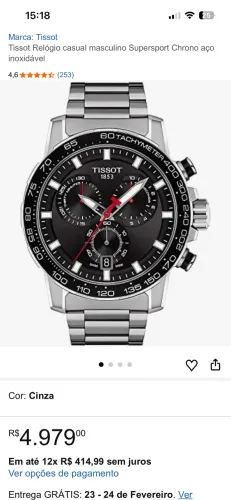 Tissot Relógio casual masculino Supersport Chrono aço inoxidável
