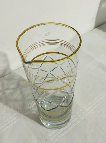 Antiga Jarra De Vidro Anos 50 Filete De Ouro E Lapidação