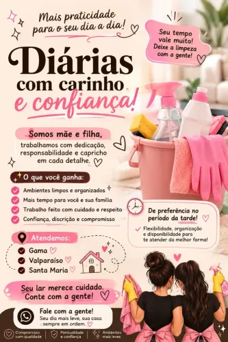 Chame a gente para mais informações!! Não deixe a limpeza do seu lar para última hora!!