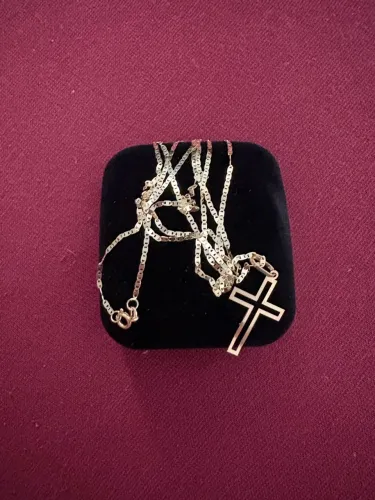 Corrente Piastrine 60cm Pingente Crucifixo ouro 18k
