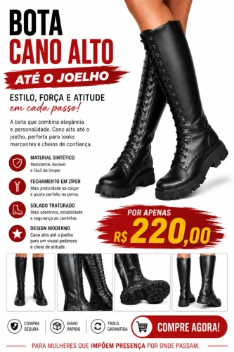  Bota Coturno, de cano alto e sola  tratorada
