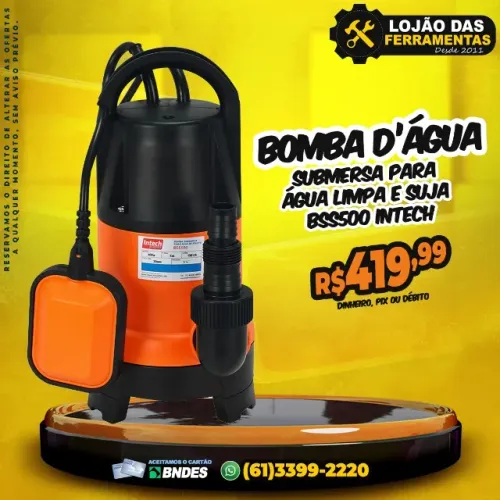 Bomba D'água Submersa Para Água Limpa e Suja BSS500 Intech