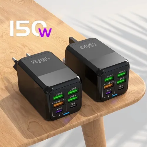 Carregador Rápido De 150W Multi Portas Flash 4USB + 2PD 5V 3A USB Tipo C
