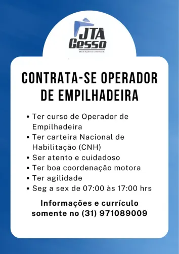 Vaga operador (a) de empilhadeira