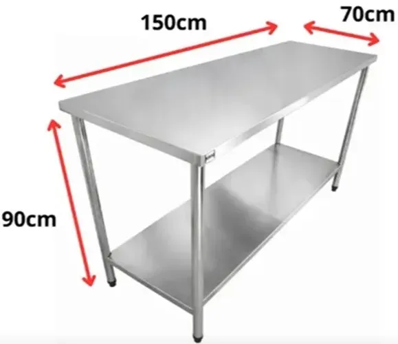 MESA AÇO INOX INDUSTRIAL DUPLA 150X70X90CM