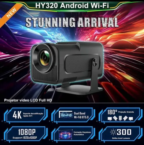 Transforme qualquer parede em um cinema! Mini Projetor HY320 4K 
