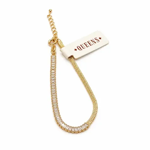 Pulseira Dourada com Zircônias Baguete - Semijoias Folheada | Queens Semijoias