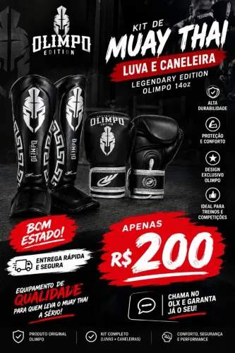 Kit Muay Thai Olimpo Legendary Edition 14oz - Luva + Caneleira