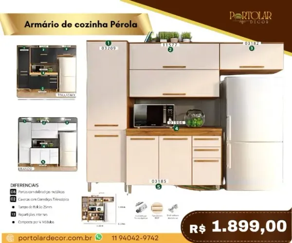 Armário de cozinha Pérola, a pronta entrega