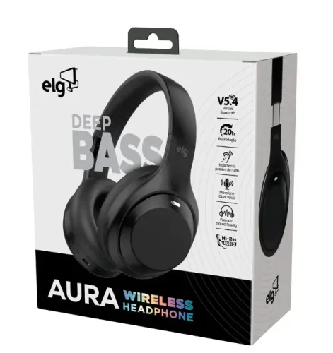 Fone De Ouvido Aura, Wireless , Bluetooth 5.4, Microfone Integrado, Autonomia 20 Horas Elg