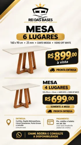 Mesas novas para 4 ou 6 cadeiras prontas entrega 