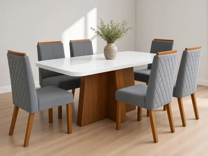 Mesa Malibu 1,60m c/ 6 Cadeiras Madeira Maciça (NOVO A PRONTA ENTREGA)