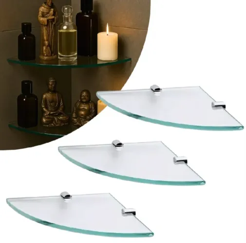  kit com 3 prateleira de canto de vidro para banheiro