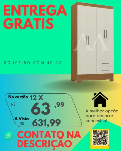Guarda Roupa 4P Solteiro Pequeno Entrega Rápida Grátis para Salvador Paga ao Receber