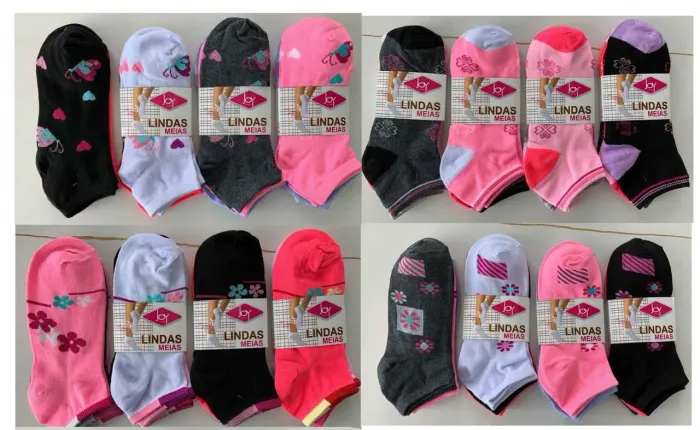 Kit com 120 pares de meias soquetes masculino e feminino 
