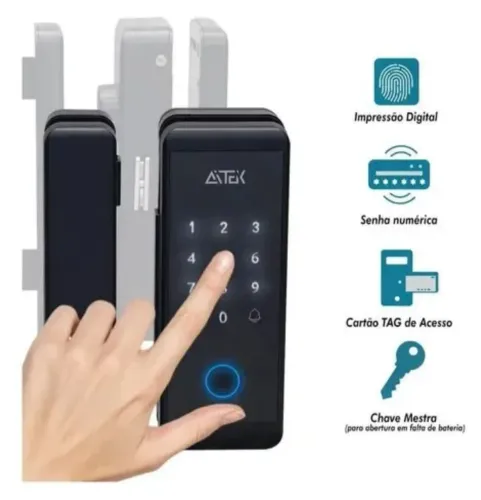 Fechadura inteligente porta de vidro correr ou basculante AITEK ALPHA 230
