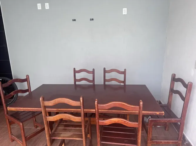 Conjunto de mesa de madeira maciça 6 cadeiras 