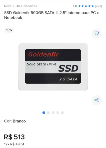 SSD Goldenfir 500GB SATA III 2.5" Interno para PC e Notebook