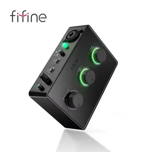 Mixer de áudio FIFINE SC1 - controle de ganho e alimentação 48v, Mic XLR e entrada p instr