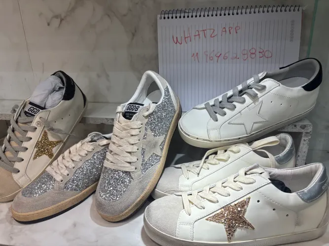 Ball Star feminino de napa com estrela branca e talão de glitter