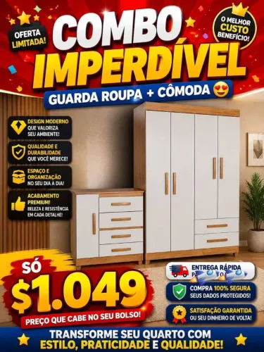 Combo armário multiuso e cômoda para bebê