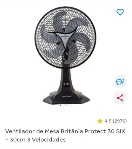 Ventilador de mesa Britânia protect 30 cm turbo 110v