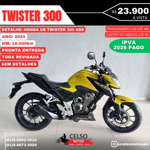 CB TWISTER 300f 2024 c/18.400km IPVA26 PAGO FINANCIO 48x ACEITO SUA MOTO