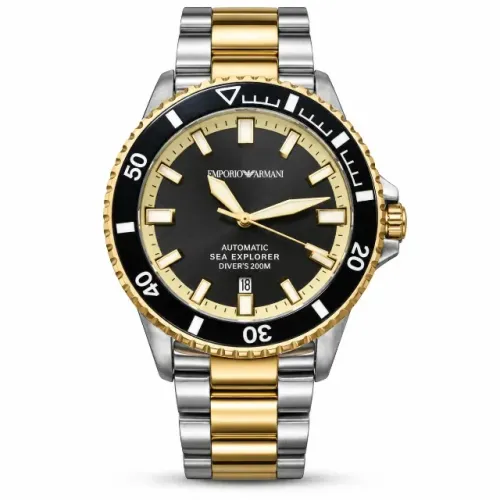 Relógio Emporio Armani Sea Explorer AR60089 42,5 mm preto com detalhes dourados