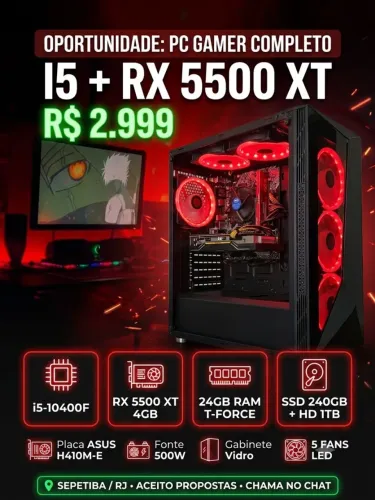 PC GAMER i5-10400F + RX 5500 XT 4GB + 24GB RAM + SSD 240GB + HD 1TB