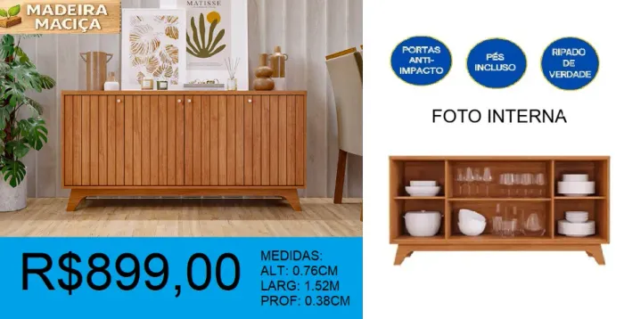 Aparador buffet ripado de alta qualidade - a pronta entrega