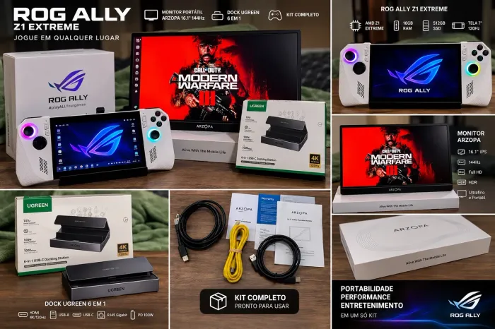 ROG Ally Z1 Extreme + Monitor 144Hz + 2 Docks | Kit Completo
