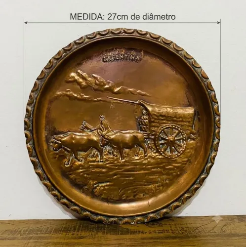 Quadro Prato de Parede Cobre Artesanal - Tema Gaucho Argentina