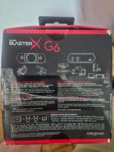 Placa de som externa DAC Gamer Creative Sound BlasterX G6 Preto 7.1, 32bits 384khz e 130dB
