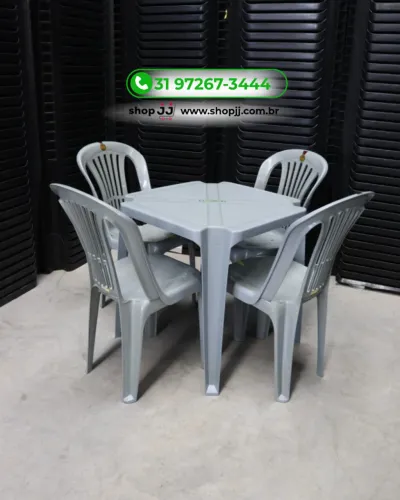 JOGO DE MESA COM 4 CADEIRAS CINZA