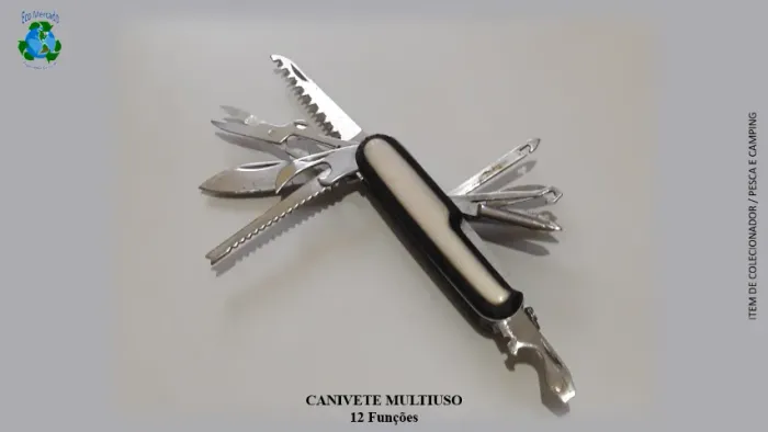 CANIVETE MULTIUSO. Possui 12 funções. Compacto. Ideal para acampamento, pesca e emergência