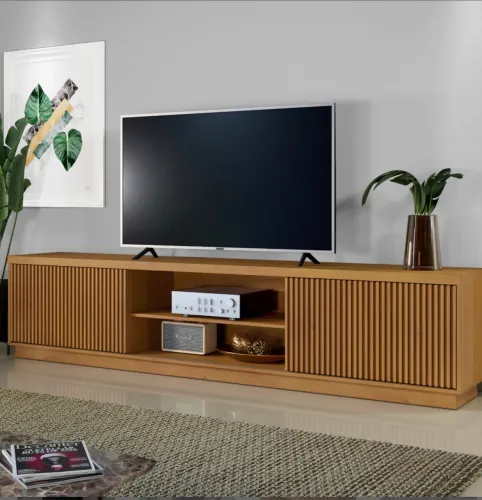 Rack Arezzo até 75? (2,20m) - 100% MDF, Ampla Extensão e Design Ripado Exclusivo