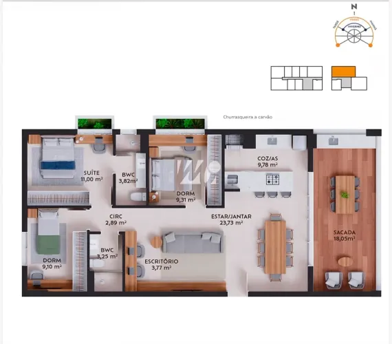 Apartamento 3 Quartos sendo 1 suítes - Pedra Branca - imv