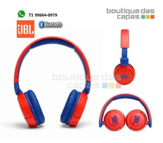 Fone de Ouvido Infantil sem fio JBL jr310 Bluetooth Vermelho e azul Original