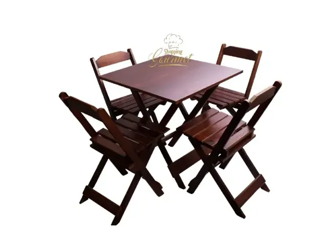 Conjunto Jogo Dobrável Mesa 70x70 C/ 4 Cadeiras Cor Imbuia