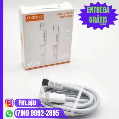 Cabo tipo C iPhone 30W d'Gold Original- Novo / Entrega Grátis 8km/ Garantia