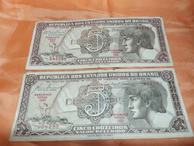 Notas Antigas de 5 Cruzeiros 1961- República do Brasil