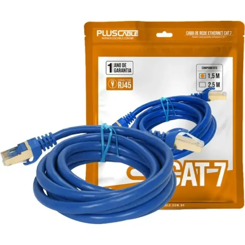 Cabo de Rede Cat7 Patch Cord PlusCable, 1,5m, Azul 