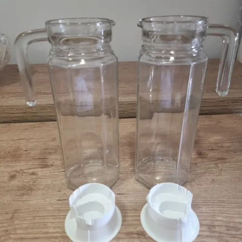 2 duas Jarra suco vidro com tampa branca para buffet casa cozinha
