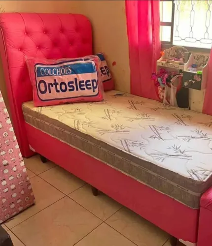 Cama Box Casal Rosa Ortosleep Completa