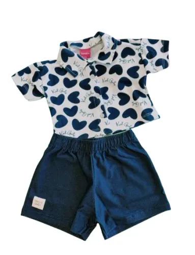 Conjunto Infantil Kamylus Menina Blusa Polo E Shorts