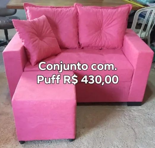 Conjunto Sofá 2 Lugares com Puff - Rosa