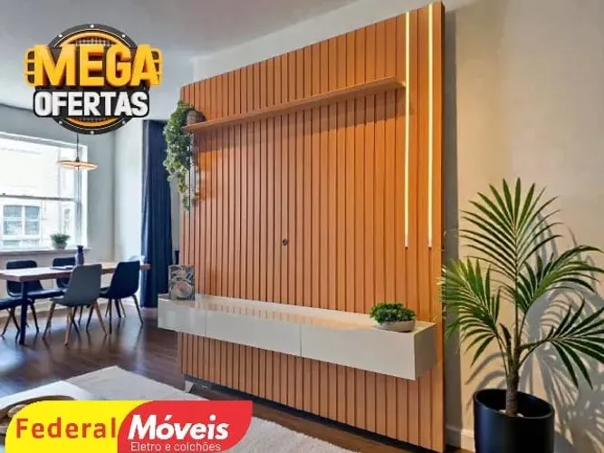 Painel ripado com Led e com nicho CONFIRE AS CORES 