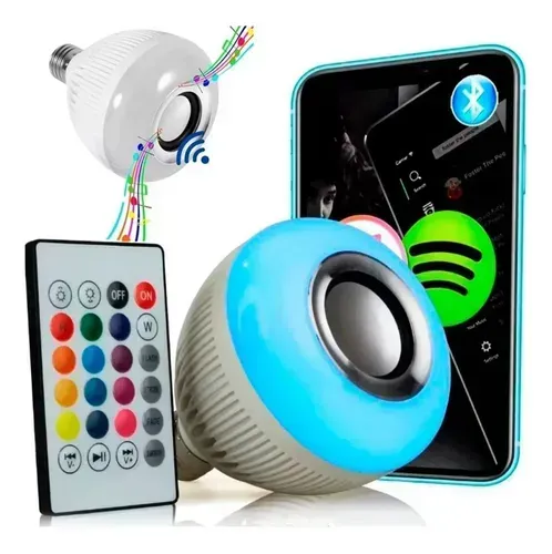 Lâmpada Musical Caixa Som 12w Bluetooth Luz Led RGB com Controle